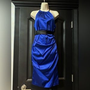 Le Chateau Cobalt Blue Satin Ruched Dress